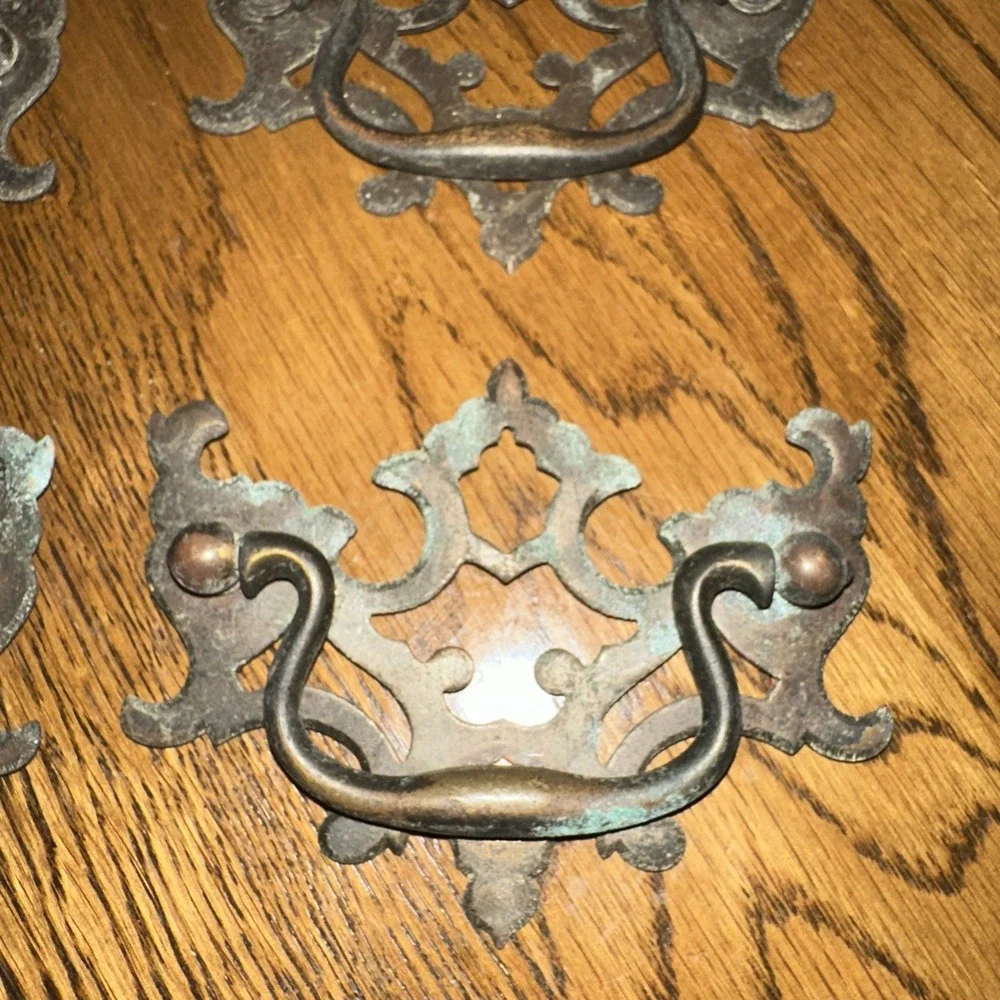 Lot Of 6 Antique Salvaged Brass Drawer Pulls 3